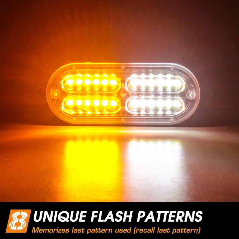 LINKITOM 4-Piece Ultra Slim Synchronized 24-LED Surface Mount Emergency Hazard Warning Strobe Lights with Controller for Trucks and Vehicles (Amber&White) - Image 3